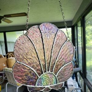 Iridescent Stained Glass Shell Hanging Art